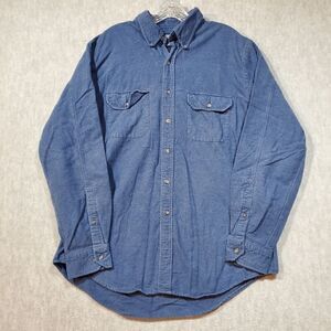 Lands' End Shirt Mens Large Blue Wool Regular Flap Chest Pockets Button Down